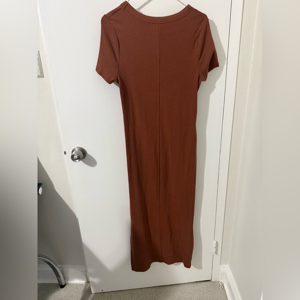 Cotton On Ribbed Midi Bodycon Dress Brown Short Sleeve Size Large - Picture 3 of 6